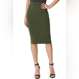 Olive Green Midi Pencil Skirt
